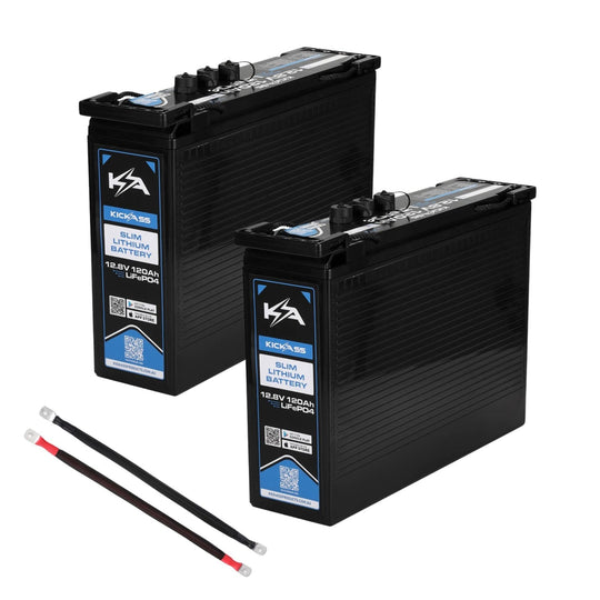KickAss ProductsKickAss Dual 120Ah Slimline Lithium Batteries with Linking Cable KitKA - 120AHLFP - SLIM - DUAL - LINKKIT