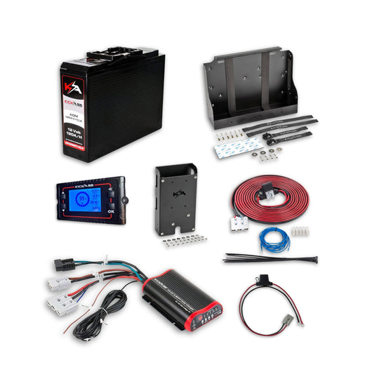 KickAss 12V 120Ah Slimline Deep Cycle AGM Complete Dual Battery Kit with 25A DCDC Charger, Shunt, Tray & Wiring